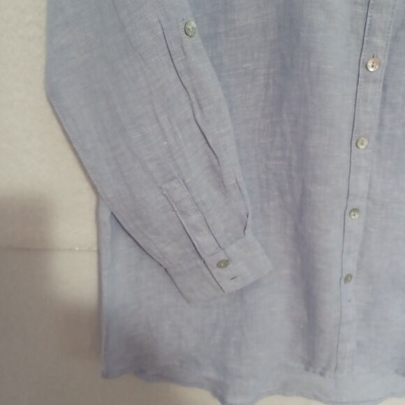 Sigrid Olsen LINEN Top Size S Blue Button Front Tunic Roll Sleeves Washable NEW - Picture 5 of 9